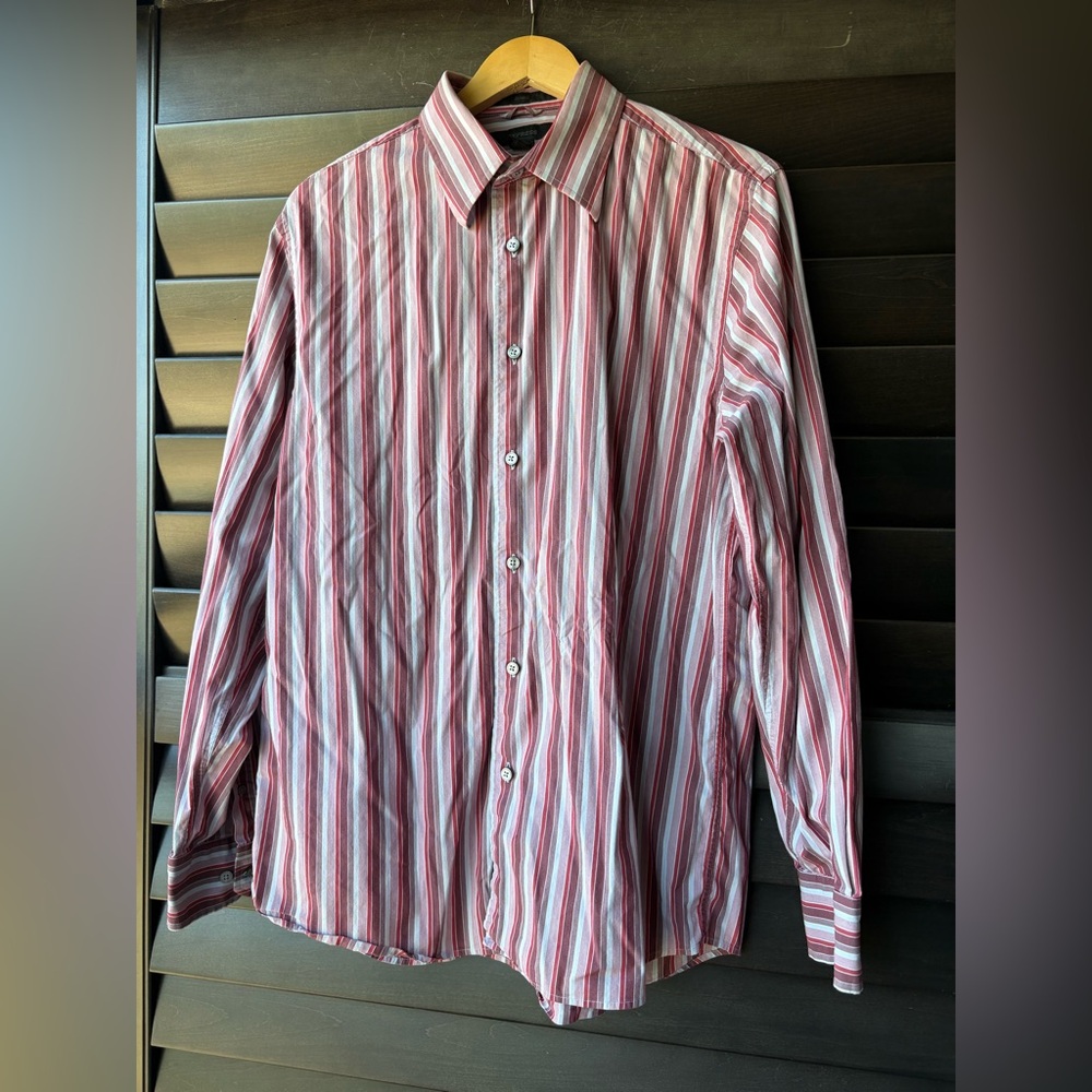 Express Vintage Long Sleeve Button Down Shirt Size Large Stripe Maroon Red Pink